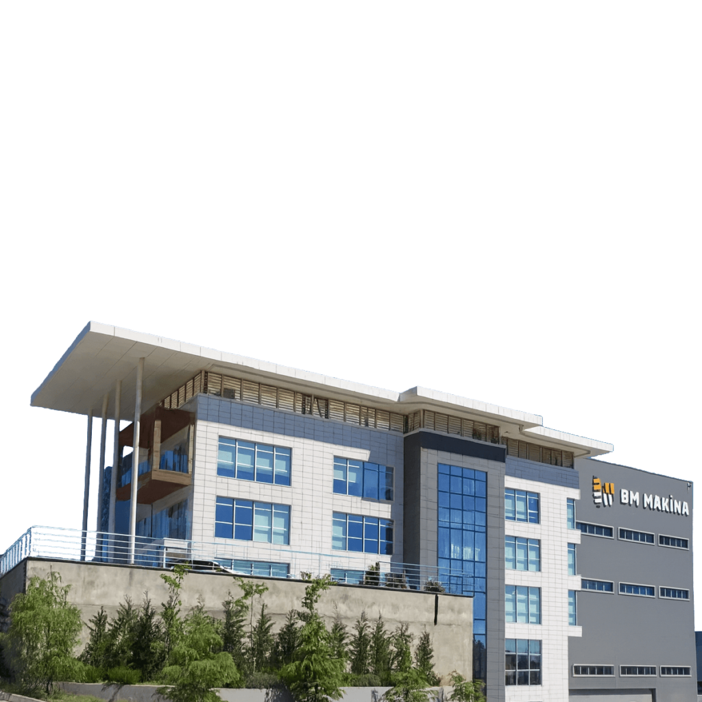 BM Makina Gebze, Kocaeli'deki modern üretim tesisimizin ofisi ve fabrikanın dış cephesi